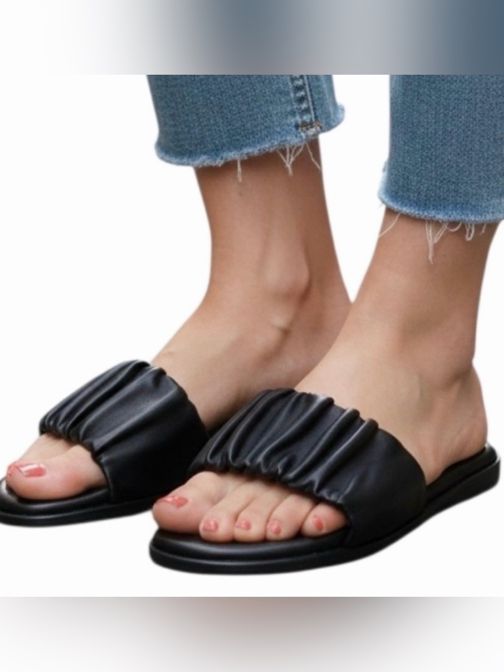 J. Crew Black Ruched Slide Sandals - Women